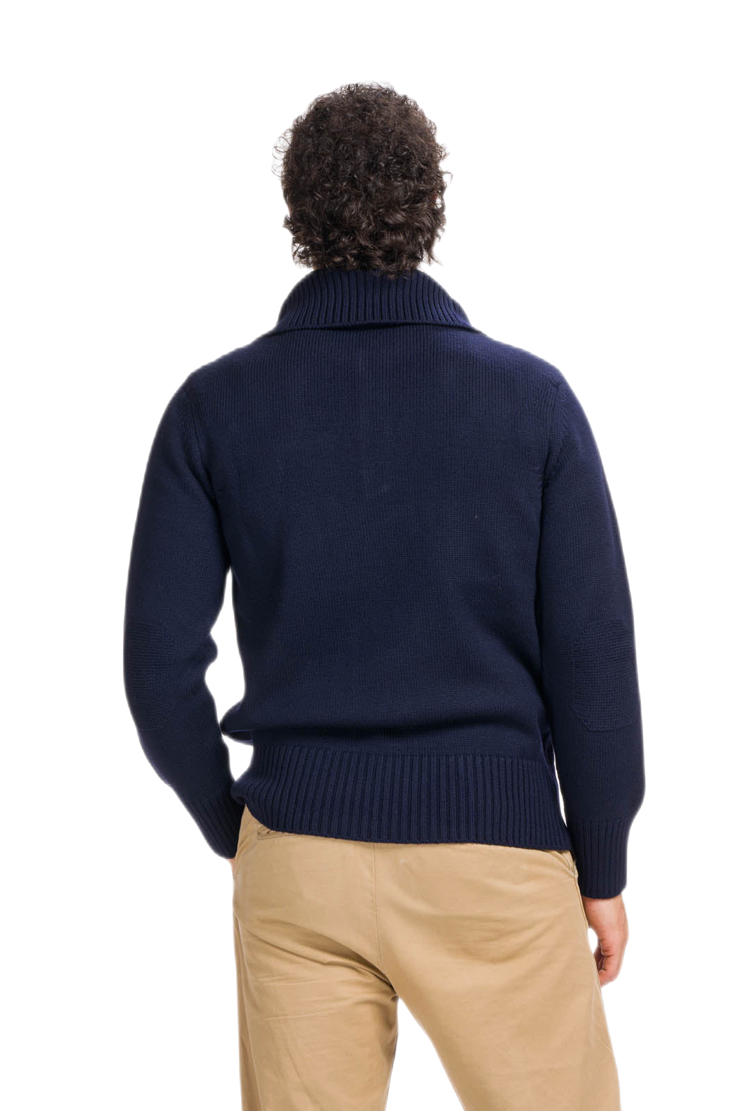 retro maglione uomo a collo alto con bottoni blu