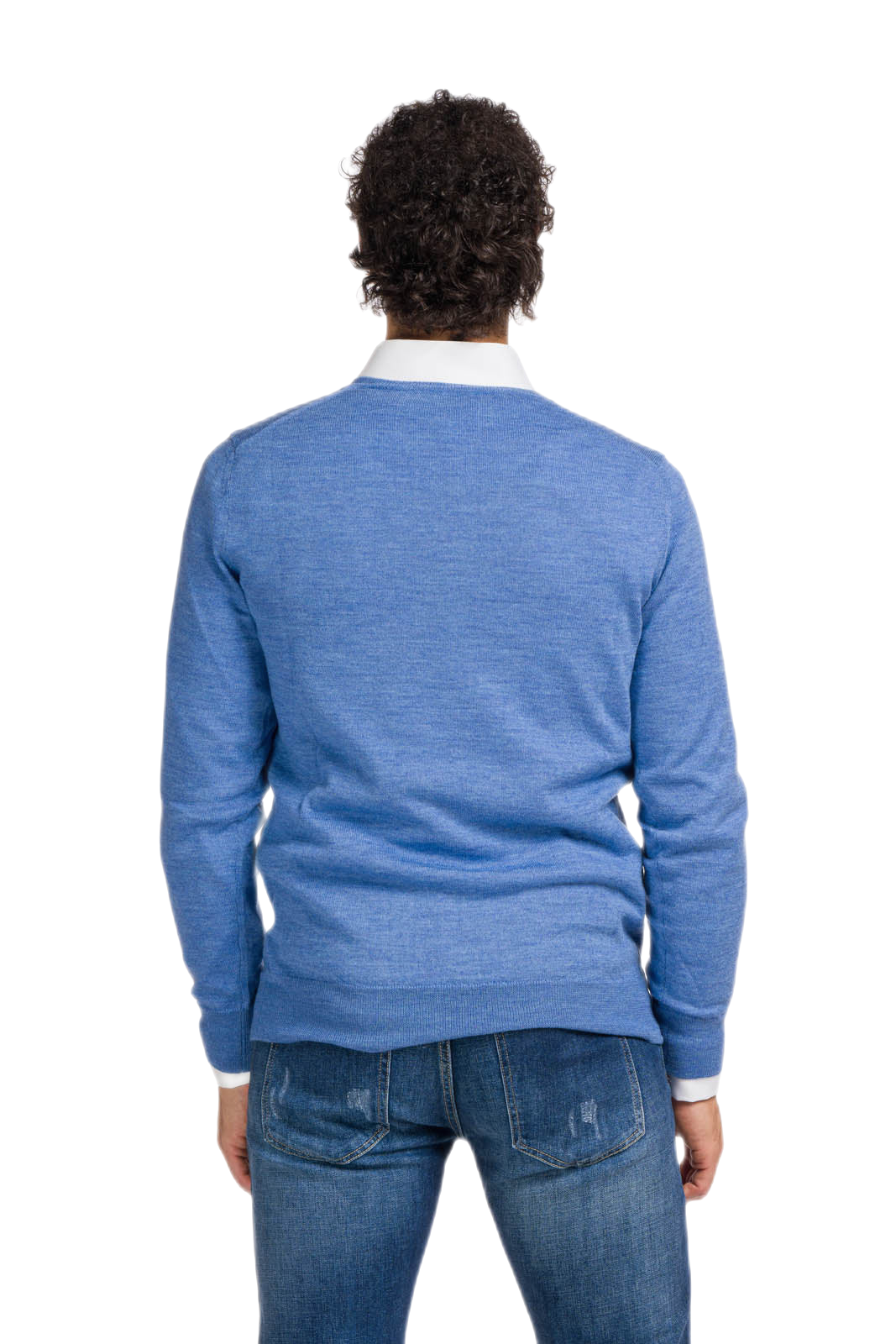 retro maglione uomo scollo a V azzurro