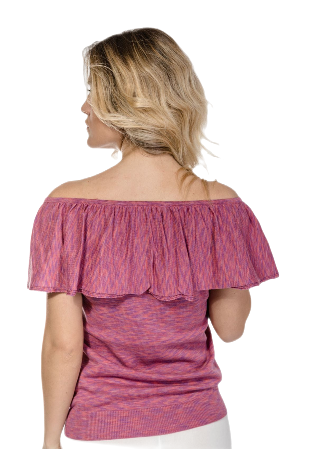 retro top senza maniche con volant fuxia