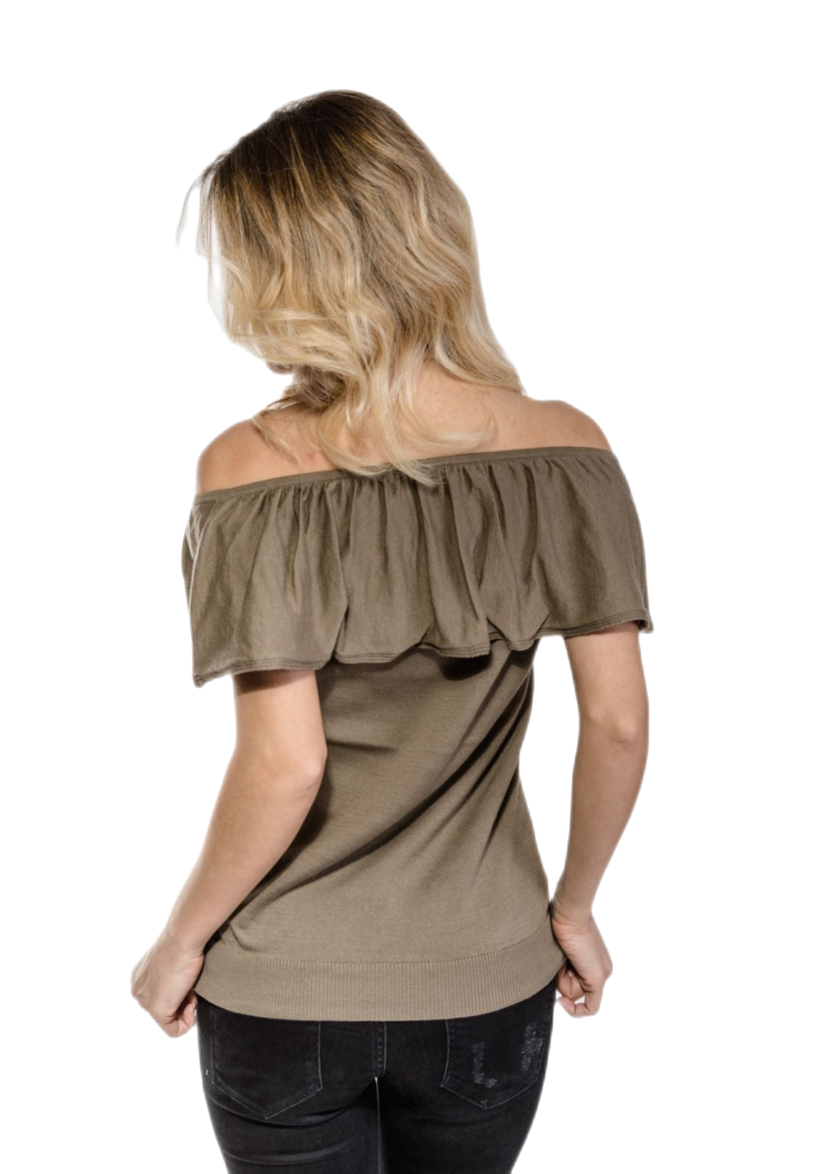 retro top senza maniche con volant color kaki