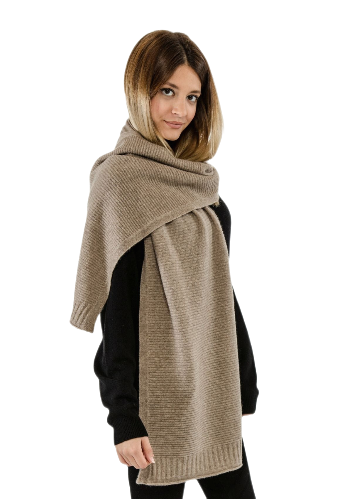 ampia sciarpa donna in cashmere beige