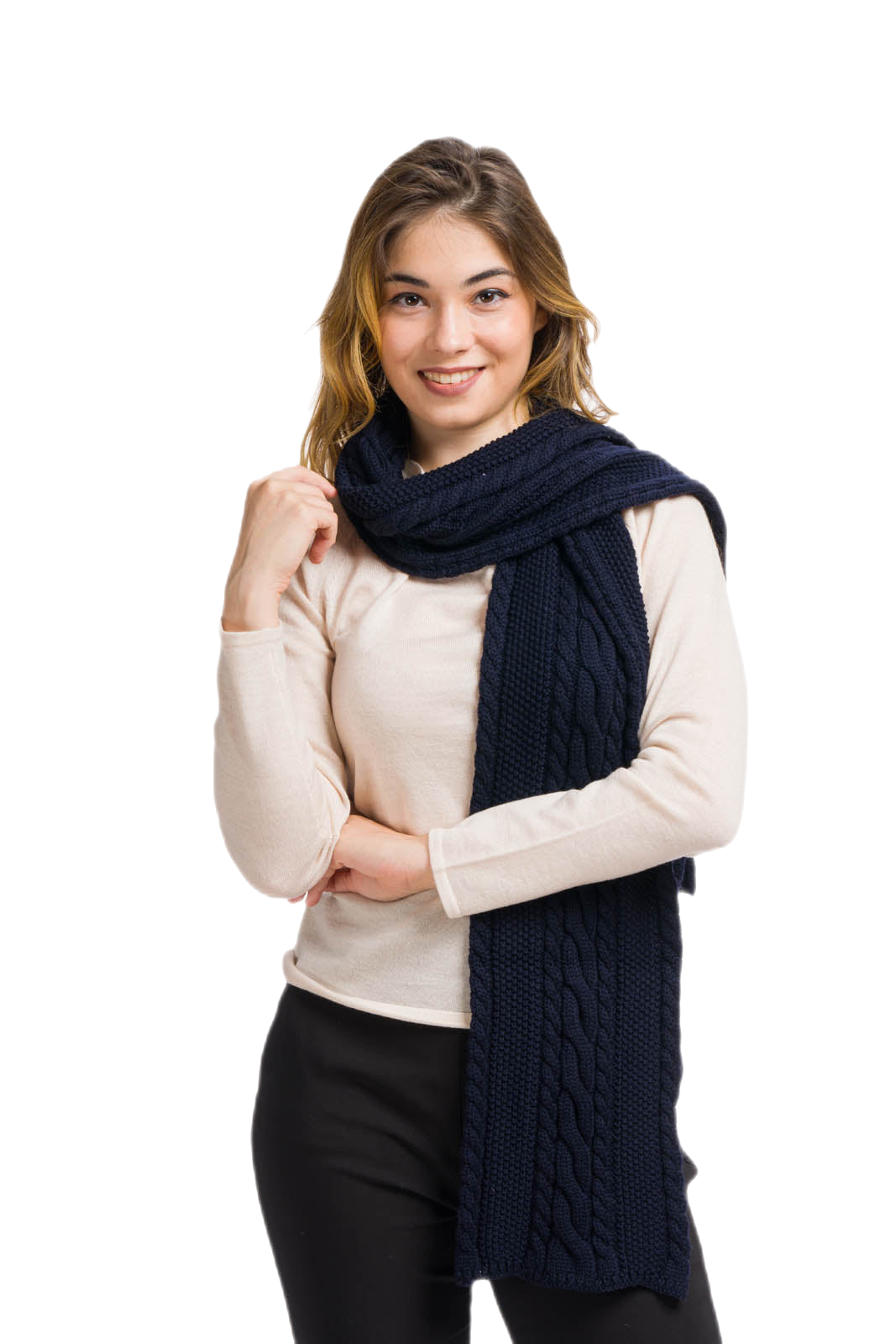 sciarpa donna in lana merino blu