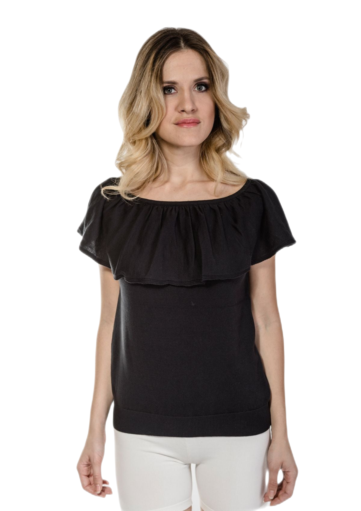 top senza maniche con volant nero