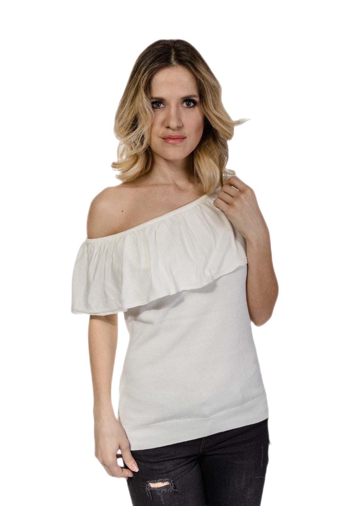 top senza maniche con volant bianco