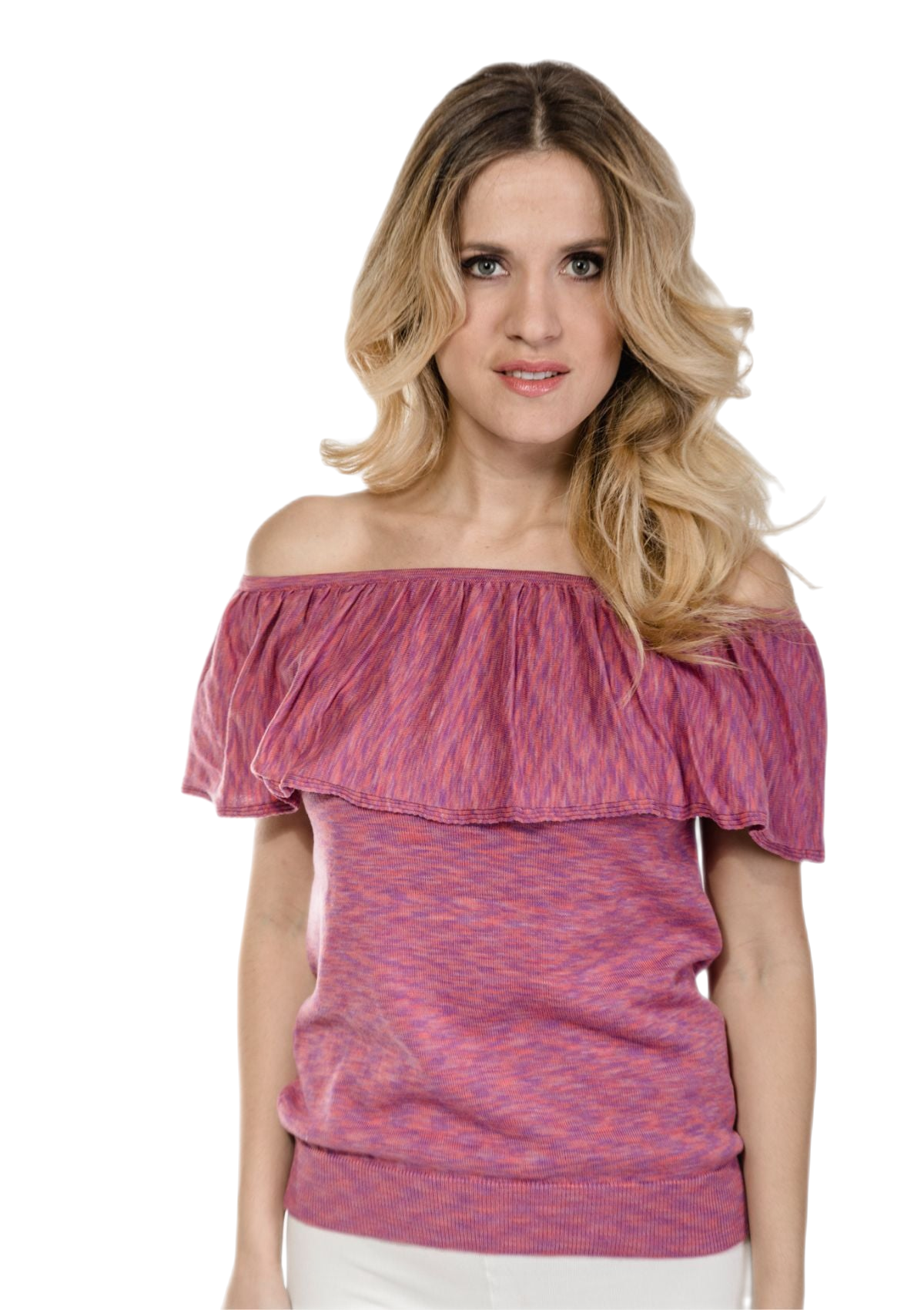 top senza maniche con volant fuxia