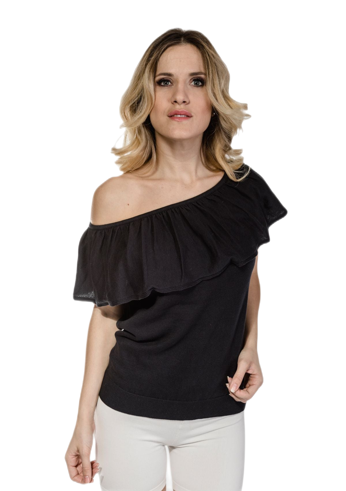 retro top senza maniche con volant nero