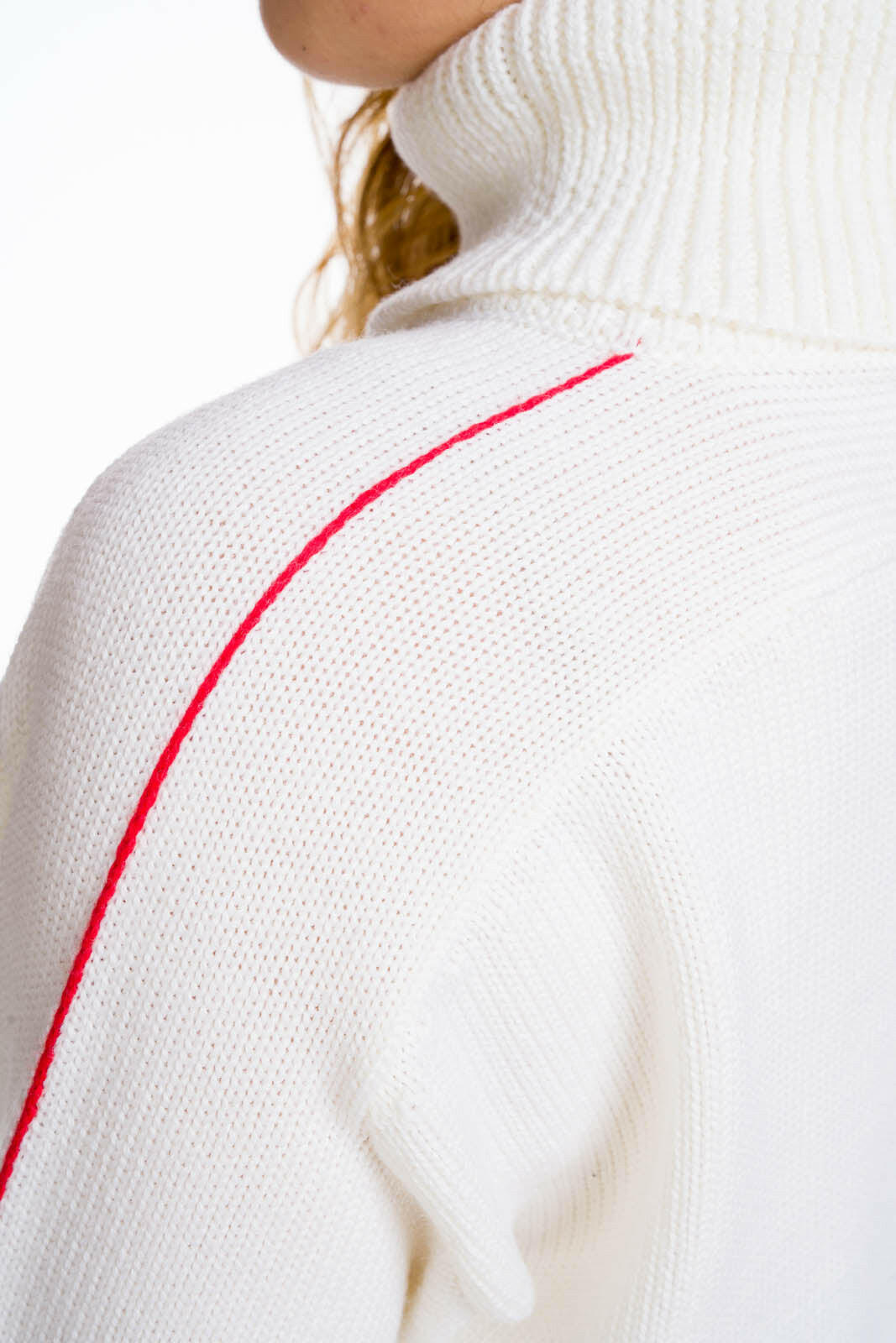 Maglia ragazza a collo alto in lana merino bianca e rossa