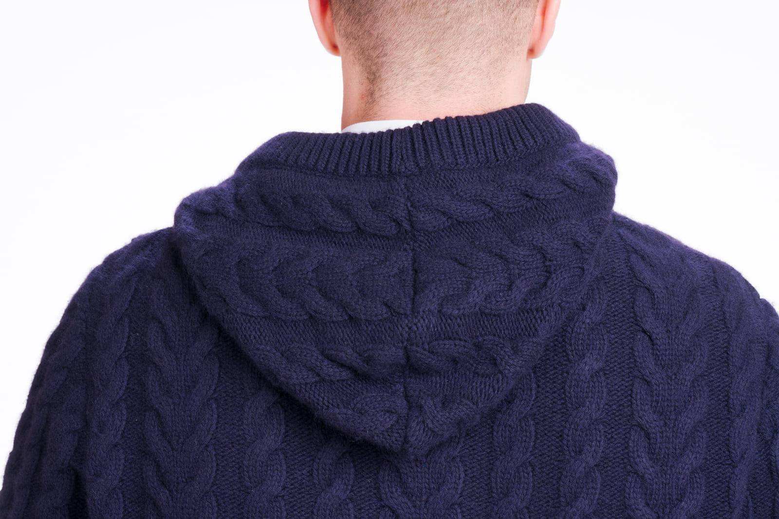 cappuccio giubbotto uomo in lana e cashmere blu