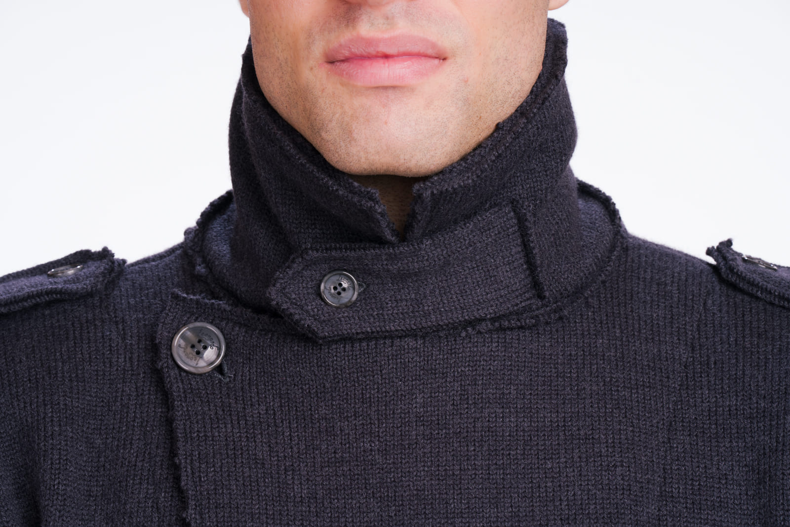 collo alto giacca uomo in pura lana vergine merino blu