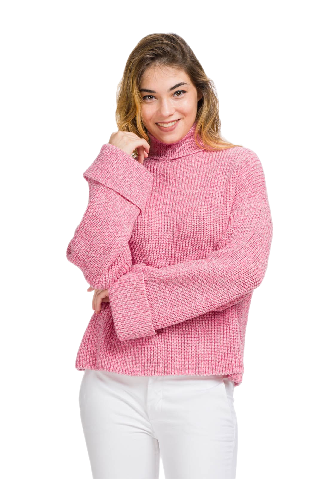 Maglione donna a collo alto rosa