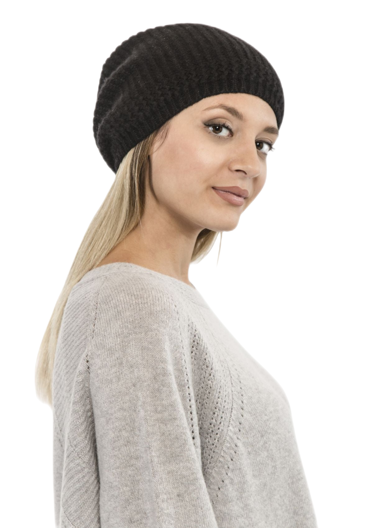 berretta donna in cashmere nera