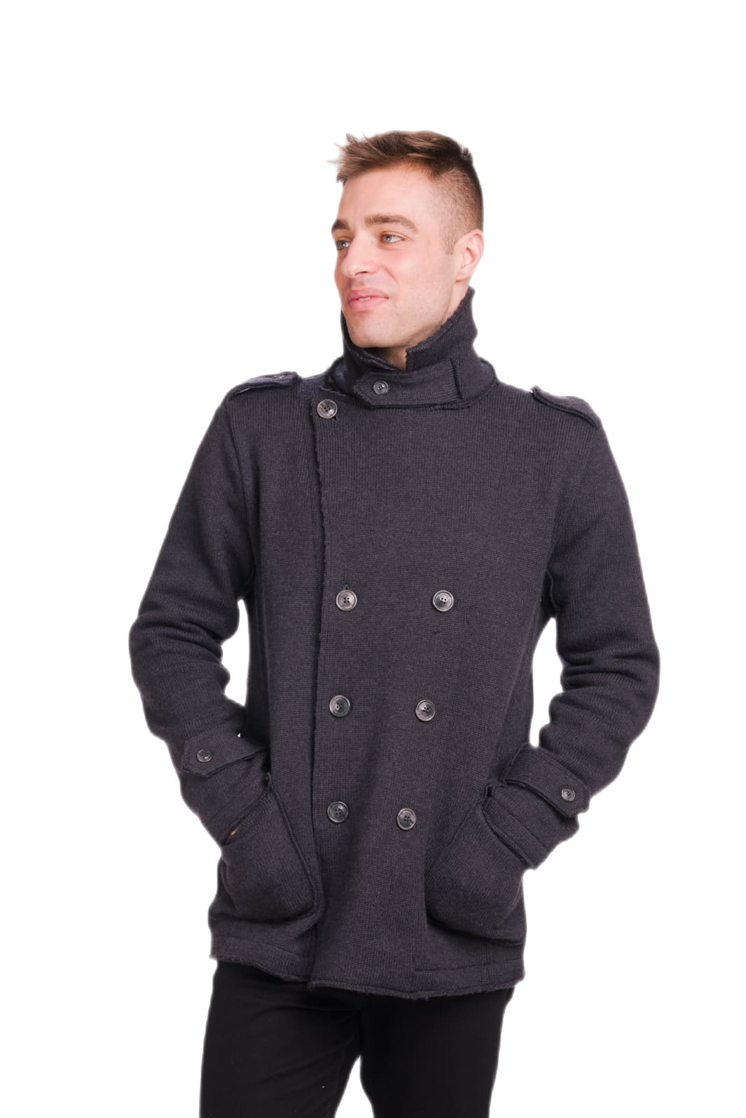 giacca doppiopetto uomo in pura lana vergine merino grigio antracite
