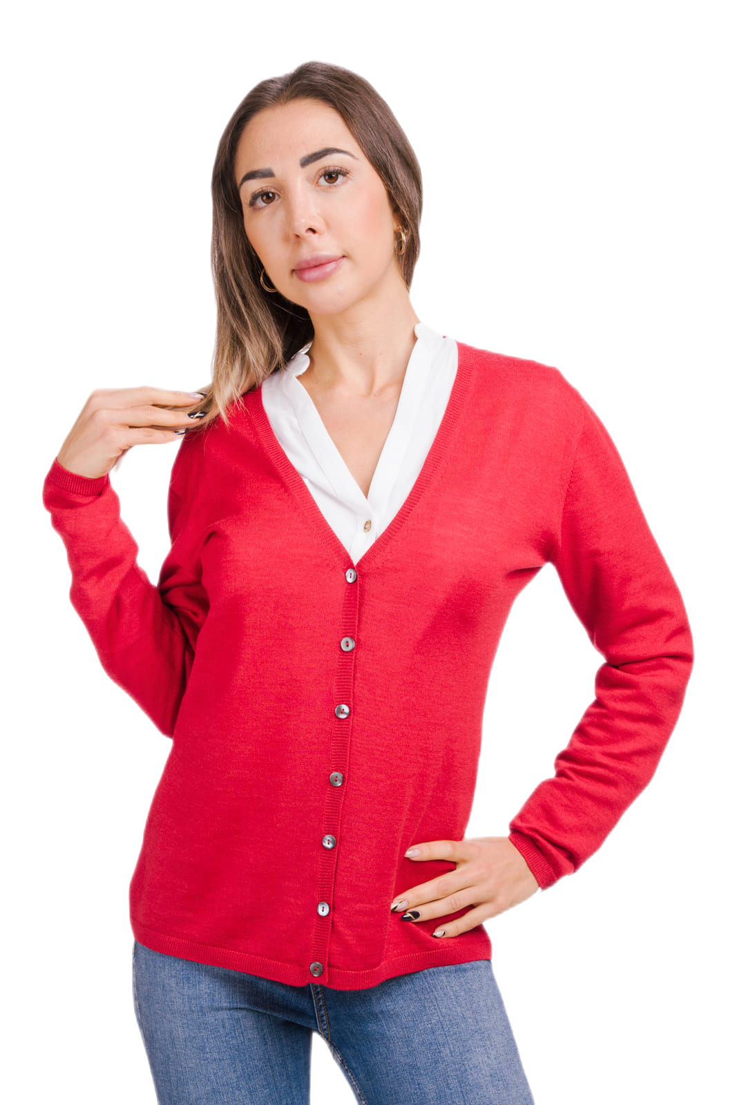 cardigan donna aderente in lana e seta colore rosso
