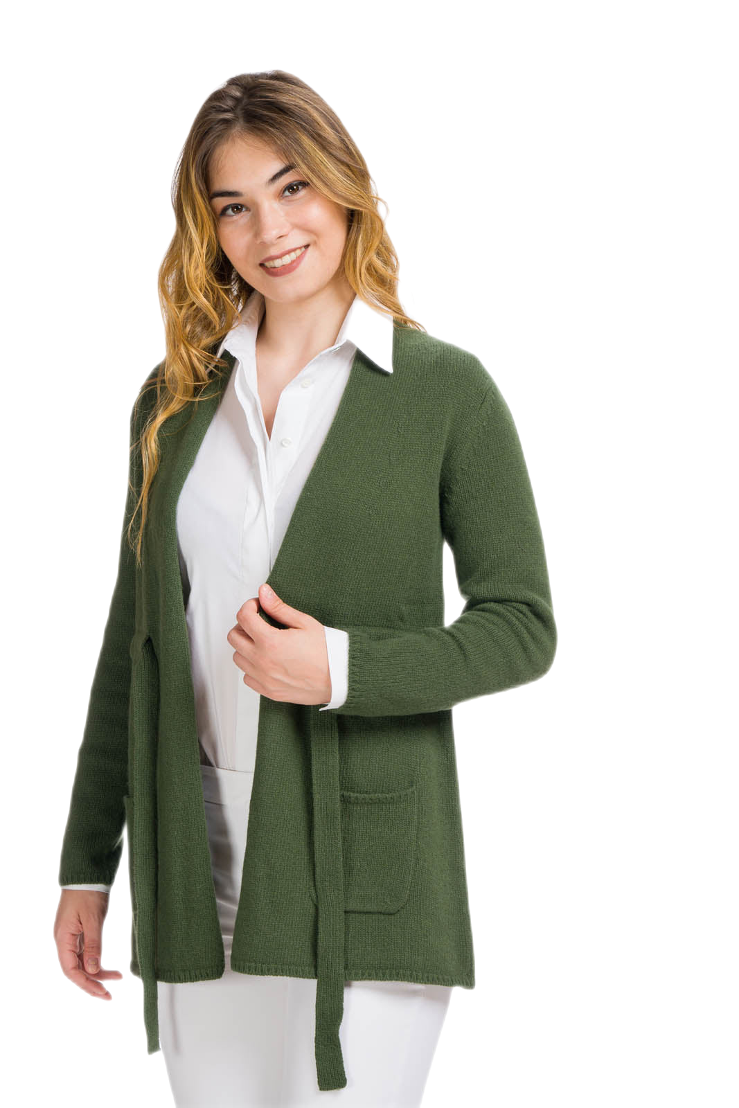 cardigan donna in cashmere verde militare