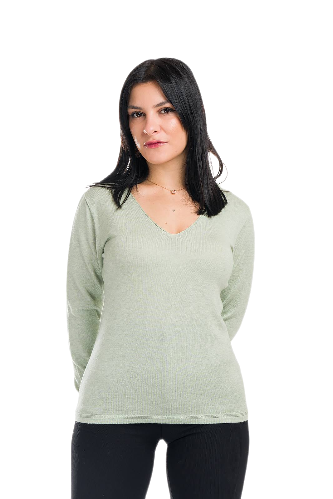 elegante maglia donna in cotone makò e cashmere verde