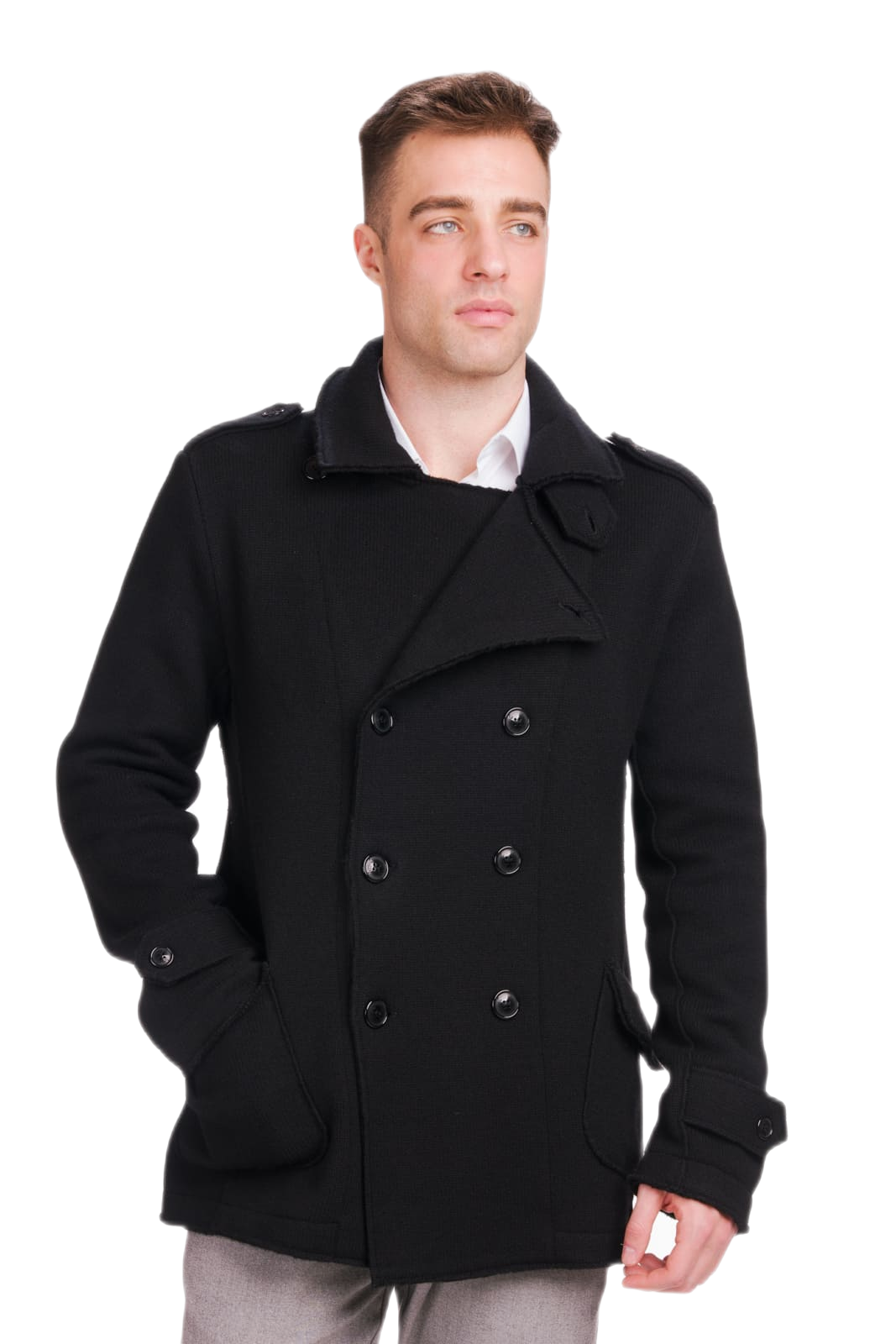 giacca doppiopetto uomo in pura lana vergine merino nera