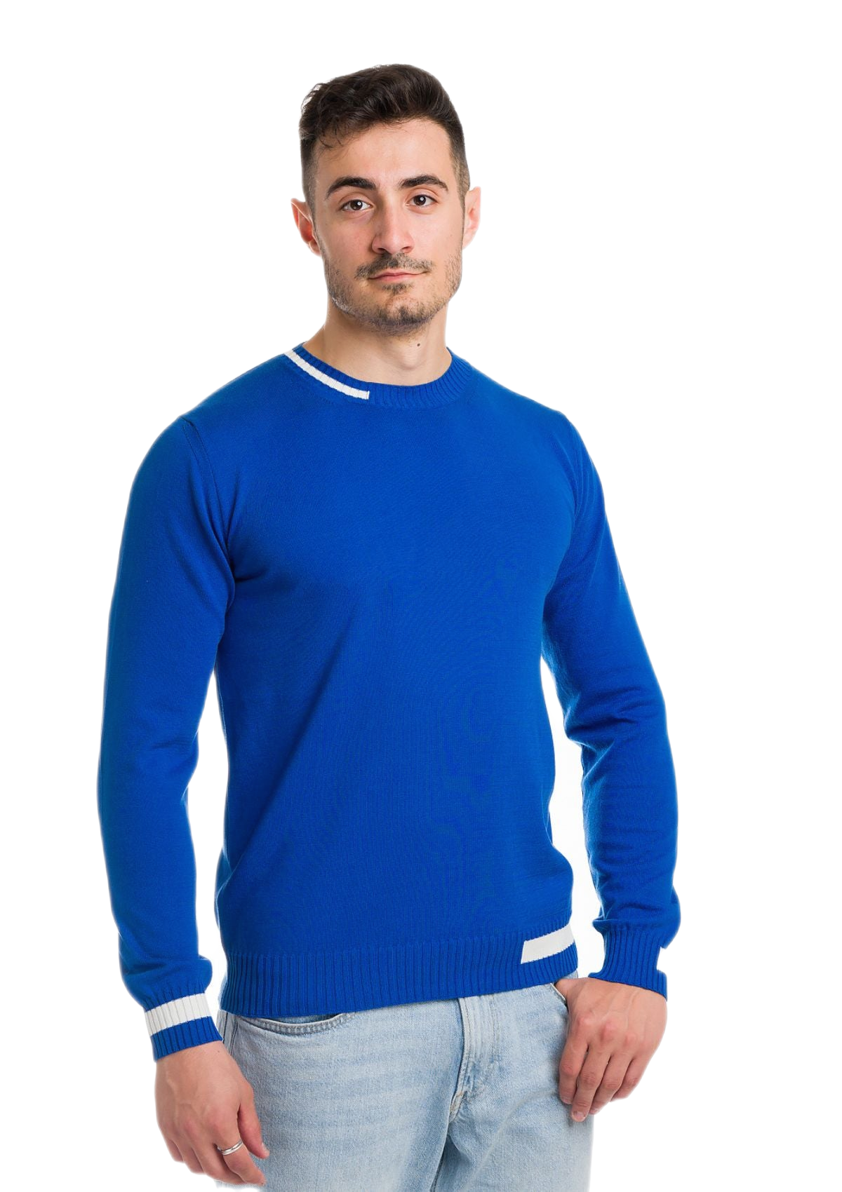 maglia girocollo uomo in cotone a maniche lunghe blu elettrico