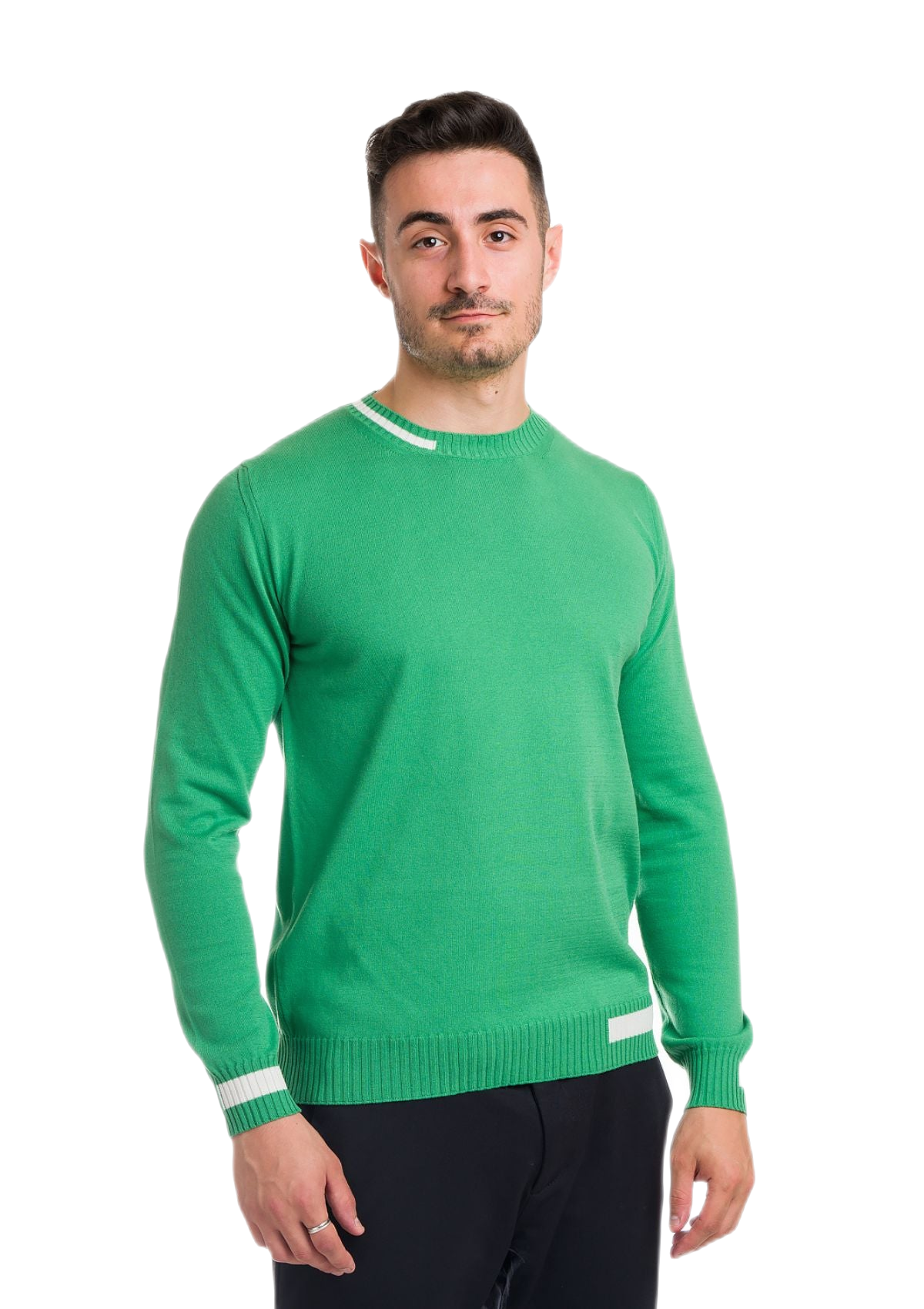 maglia girocollo uomo in cotone a maniche lunghe verde