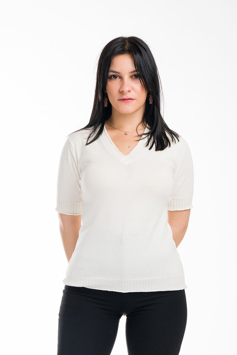 maglietta donna a manica corta estiva in cotone bianca