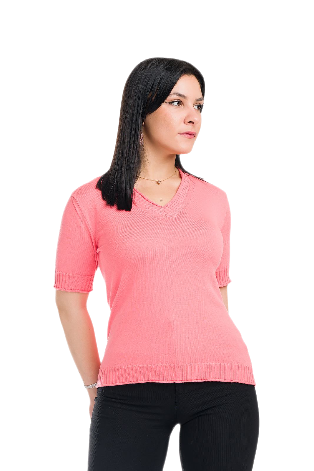 maglietta donna a manica corta estiva in cotone rosa salmone