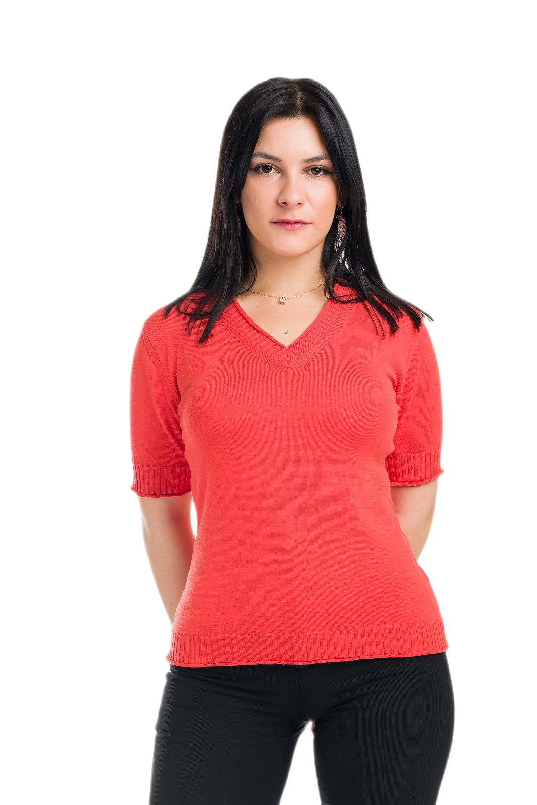 maglietta donna a manica corta estiva in cotone rosso corallo