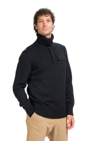 Stone Maglione Uomo a collo alto con bottoni in Lana Merino