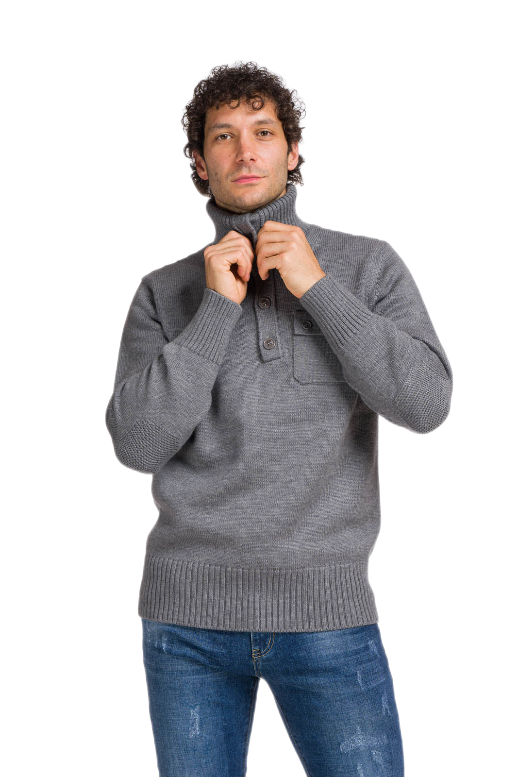 maglione uomo a collo alto grigio