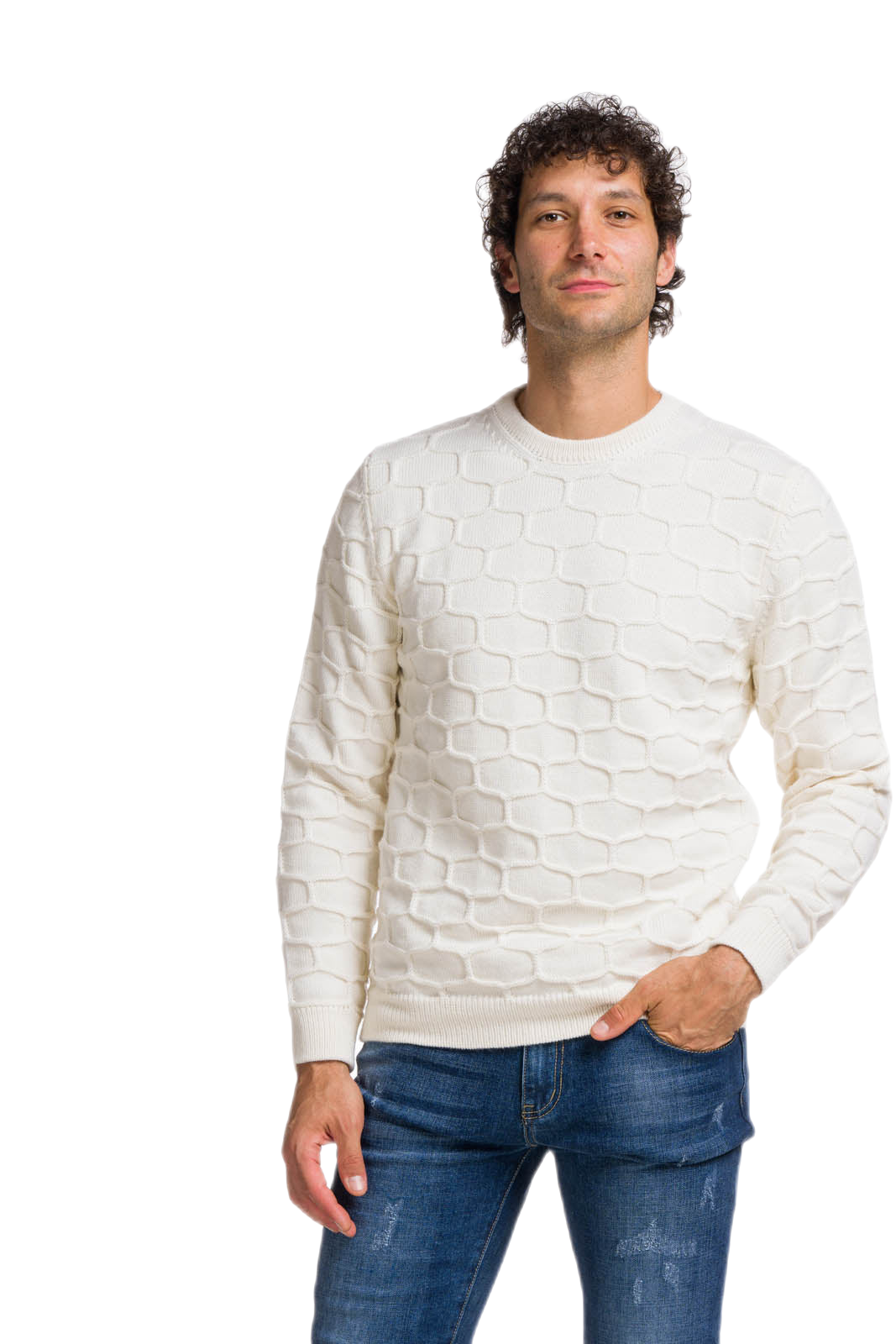 maglione uomo girocollo sportivo bianco