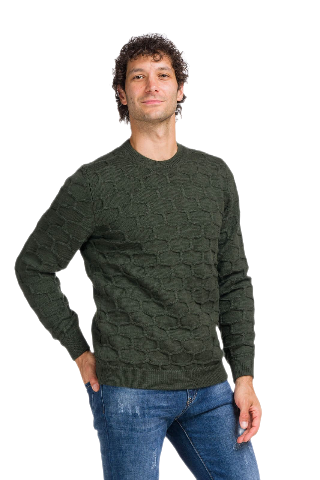 maglione uomo girocollo sportivo verde militare