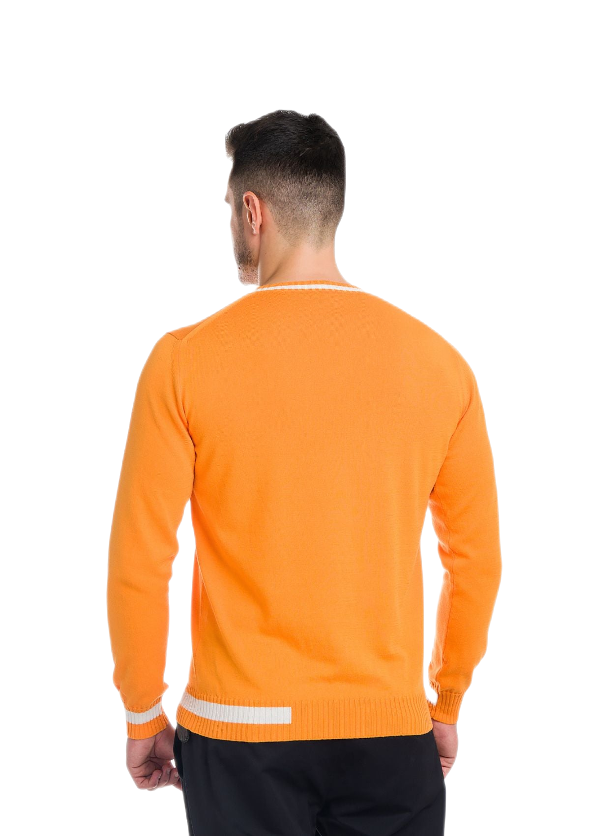 retro maglia girocollo uomo in cotone a maniche lunghe arancione