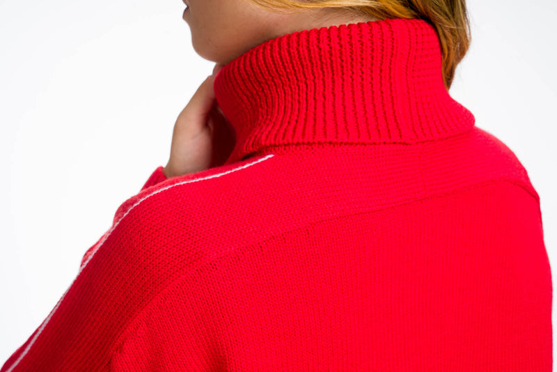Maglia ragazza a collo alto in lana merino rossa
